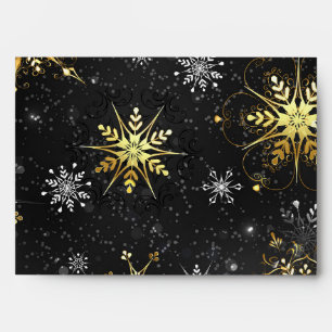 Xmas Golden Snowflakes on Black Background Envelope