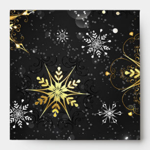 Xmas Golden Snowflakes on Black Background Envelope