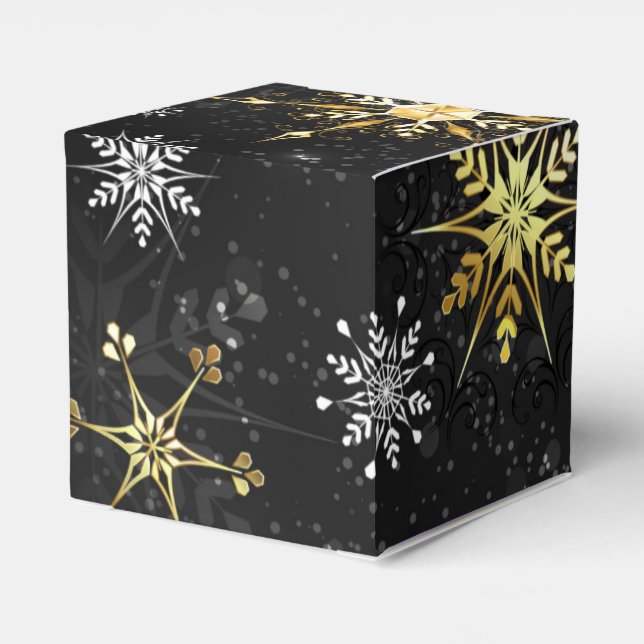 Xmas Golden Snowflakes on Black Background Favour Box (Back Side)