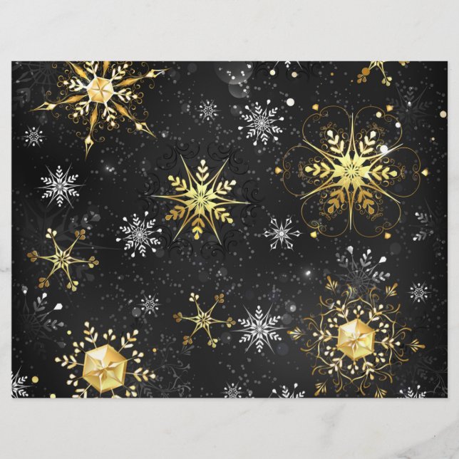 Xmas Golden Snowflakes on Black Background Flyer (Front)