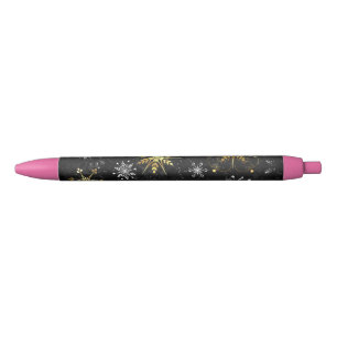 Xmas Golden Snowflakes on Black Background Ink Pen