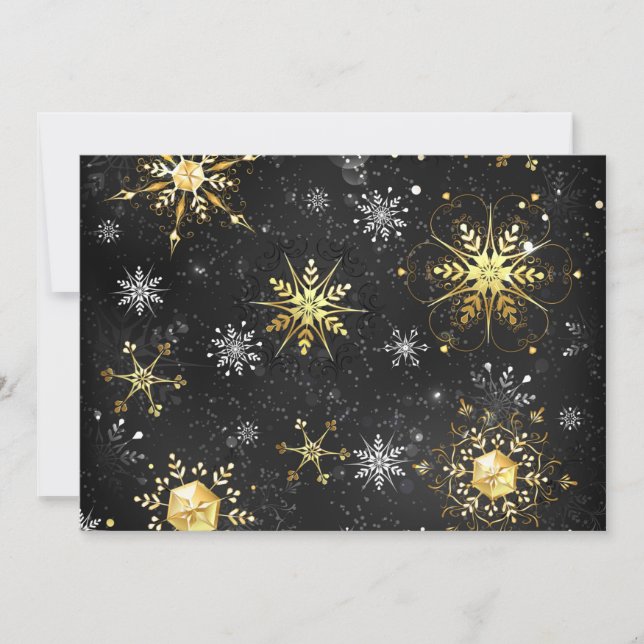 Xmas Golden Snowflakes on Black Background Invitation (Front)