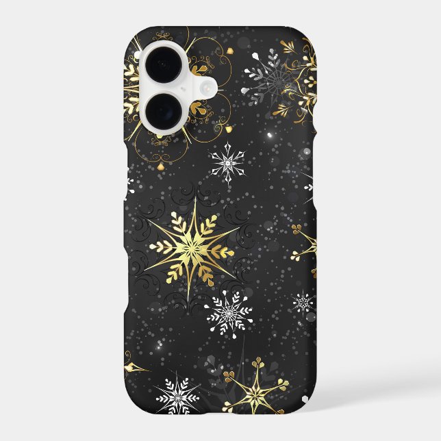Xmas Golden Snowflakes on Black Background iPhone Case (Back)