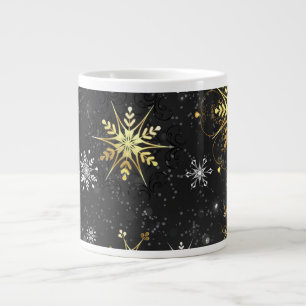 Xmas Golden Snowflakes on Black Background Large Coffee Mug