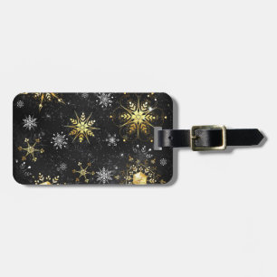 Xmas Golden Snowflakes on Black Background Luggage Tag
