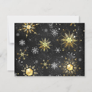 Xmas Golden Snowflakes on Black Background Magnetic Invitation