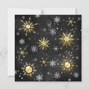 Xmas Golden Snowflakes on Black Background Magnetic Invitation