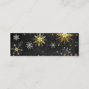 Xmas Golden Snowflakes on Black Background Mini Business Card