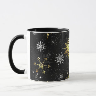 Xmas Golden Snowflakes on Black Background Mug