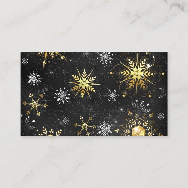 Xmas Golden Snowflakes on Black Background Place Card (Front)