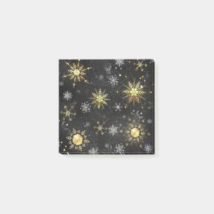 Xmas Golden Snowflakes on Black Background Post-it Notes