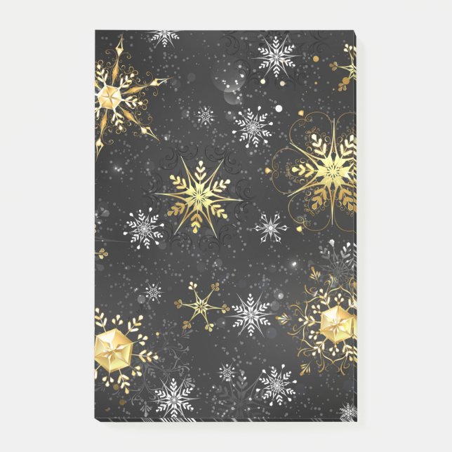 Xmas Golden Snowflakes on Black Background Post-it Notes (Front)