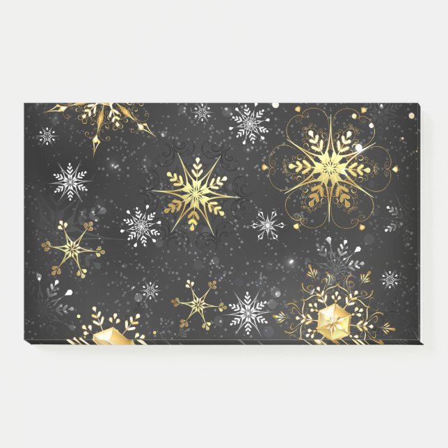 Xmas Golden Snowflakes on Black Background Post-it Notes (Front)