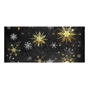 Xmas Golden Snowflakes on Black Background Rack Card