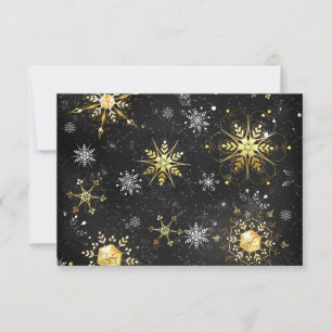 Xmas Golden Snowflakes on Black Background RSVP Card