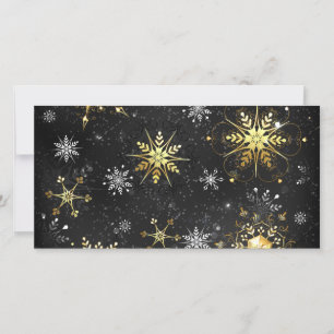 Xmas Golden Snowflakes on Black Background Save The Date