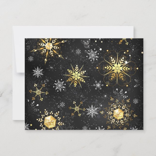 Xmas Golden Snowflakes on Black Background Save The Date (Front)