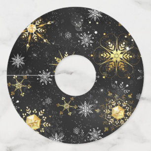 Xmas Golden Snowflakes on Black Background Wine Glass Tag