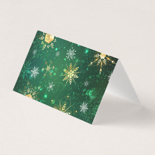 Xmas Golden Snowflakes on Green Background