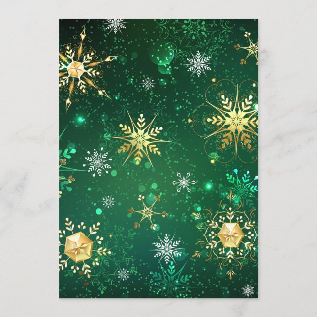 Xmas Golden Snowflakes on Green Background Advice Card (Front)