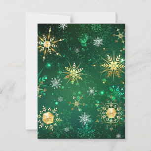 Xmas Golden Snowflakes on Green Background Advice Card
