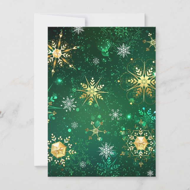 Xmas Golden Snowflakes on Green Background Announcement (Front)