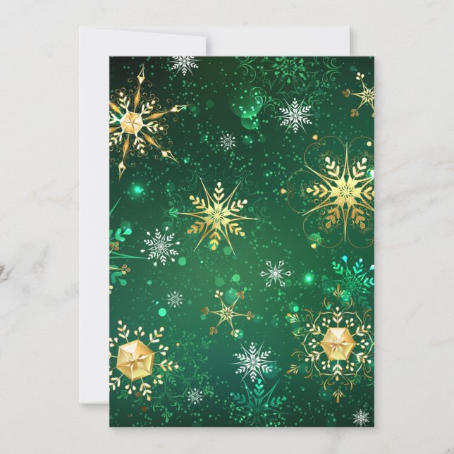 Xmas Golden Snowflakes on Green Background Announcement (Front)