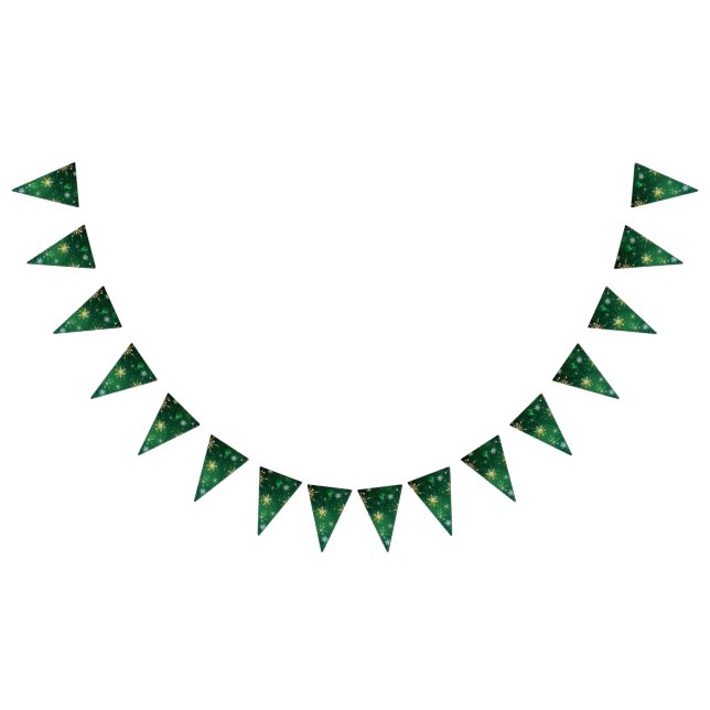 Xmas Golden Snowflakes on Green Background Bunting (All)