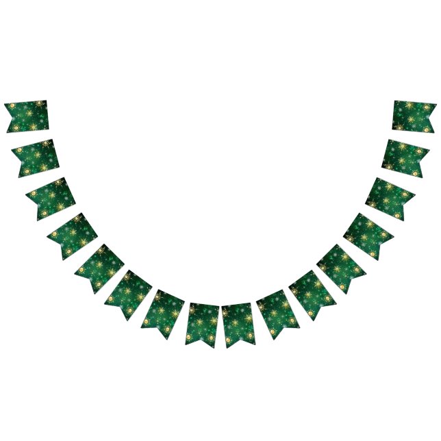 Xmas Golden Snowflakes on Green Background Bunting (All)