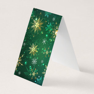 Xmas Golden Snowflakes on Green Background Business Card