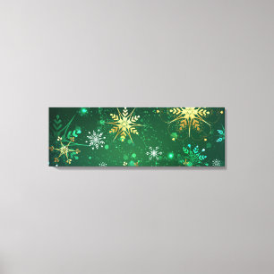 Xmas Golden Snowflakes on Green Background Canvas Print