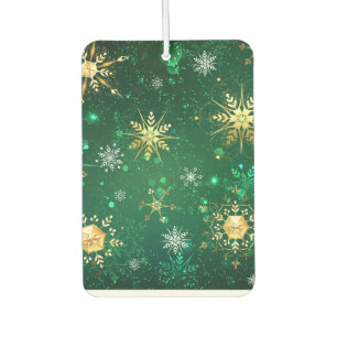 Xmas Golden Snowflakes on Green Background Car Air Freshener