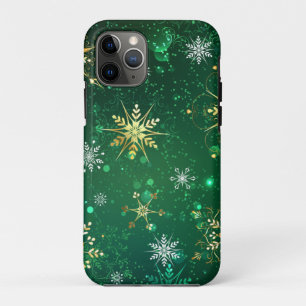 Xmas Golden Snowflakes on Green Background Case-Mate iPhone Case