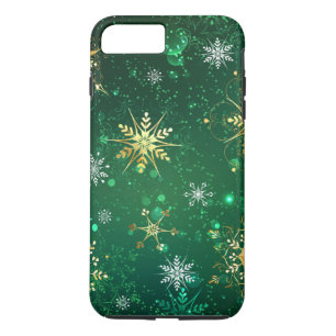 Xmas Golden Snowflakes on Green Background Case-Mate iPhone Case