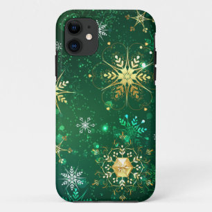 Xmas Golden Snowflakes on Green Background Case-Mate iPhone Case