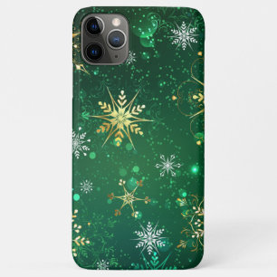 Xmas Golden Snowflakes on Green Background Case-Mate iPhone Case