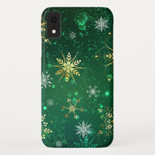 Xmas Golden Snowflakes on Green Background Case-Mate iPhone Case