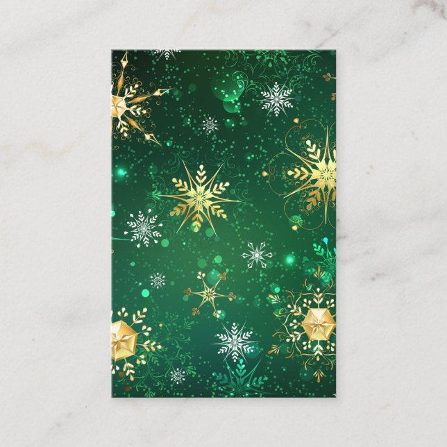 Xmas Golden Snowflakes on Green Background Discount Card (Front)