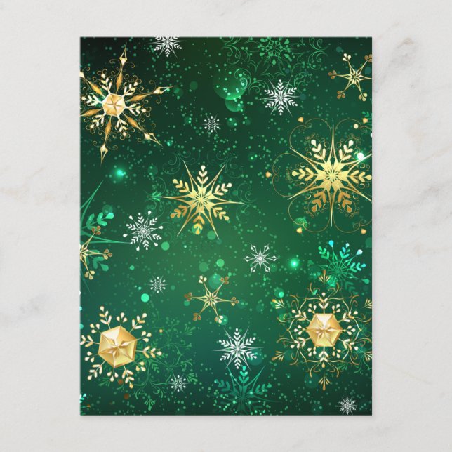 Xmas Golden Snowflakes on Green Background Enclosure Card (Front)