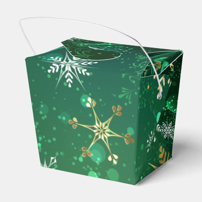 Xmas Golden Snowflakes on Green Background Favour Box (Back Side)
