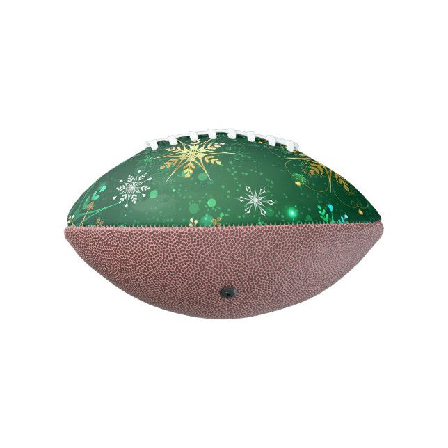 Xmas Golden Snowflakes on Green Background Football (Rotated 270)