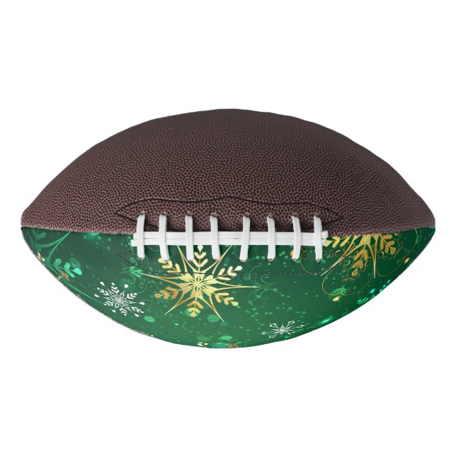 Xmas Golden Snowflakes on Green Background Football (Front)
