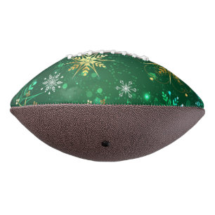 Xmas Golden Snowflakes on Green Background Football