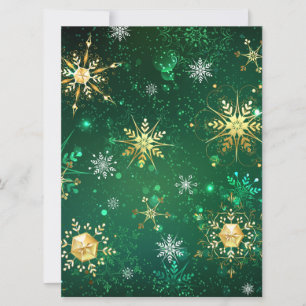 Xmas Golden Snowflakes on Green Background Holiday Card