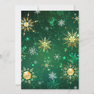 Xmas Golden Snowflakes on Green Background Invitation
