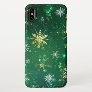 Xmas Golden Snowflakes on Green Background iPhone XS Max Case