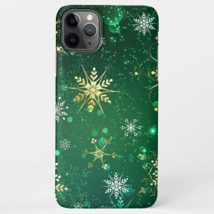 Xmas Golden Snowflakes on Green Background iPhone 11Pro Max Case