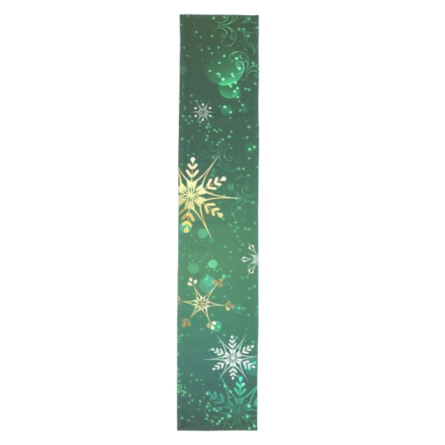 Xmas Golden Snowflakes on Green Background Medium Table Runner (Front)