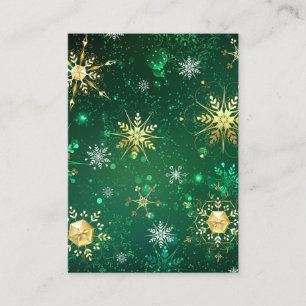 Xmas Golden Snowflakes on Green Background Place Card