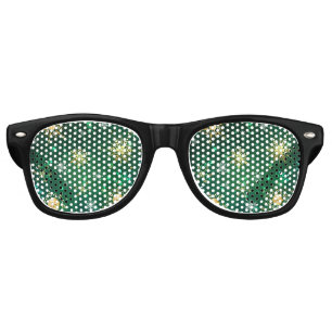 Xmas Golden Snowflakes on Green Background Retro Sunglasses